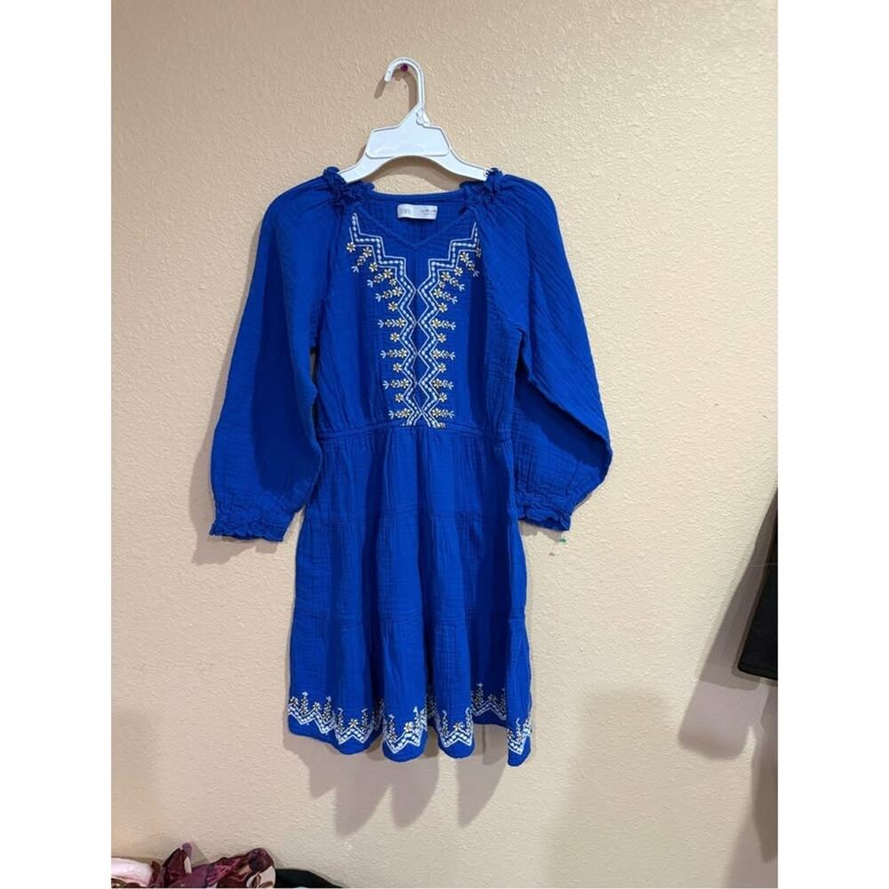 Zara Royal Blue Embroidered Peasant dress-10